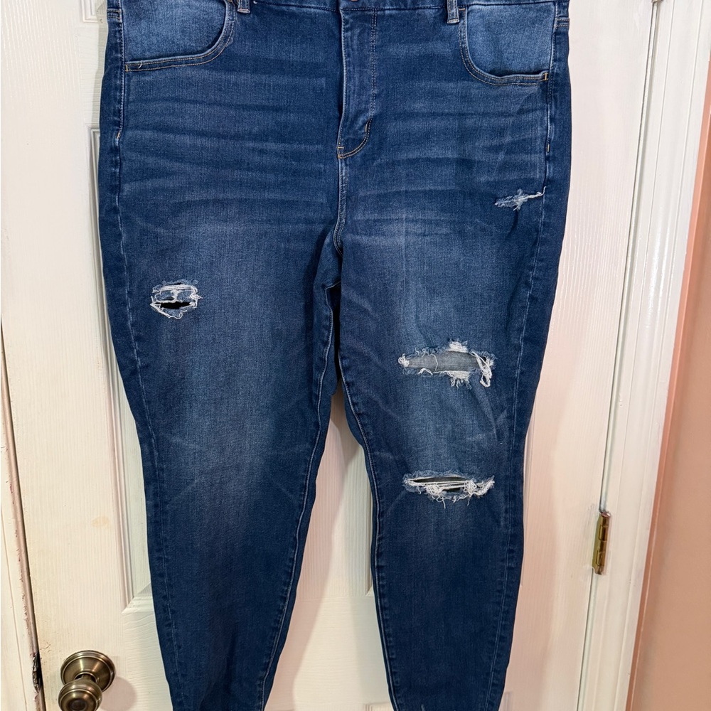 American Eagle Outfitters Dark Blue Distressed Skinny Jeans